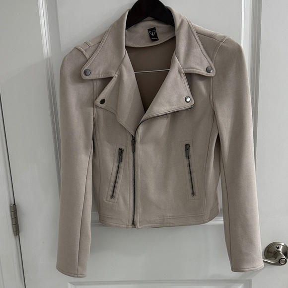 Windsor Jackets & Blazers - Windsor Light Beige Faux Suede Biker Jacket